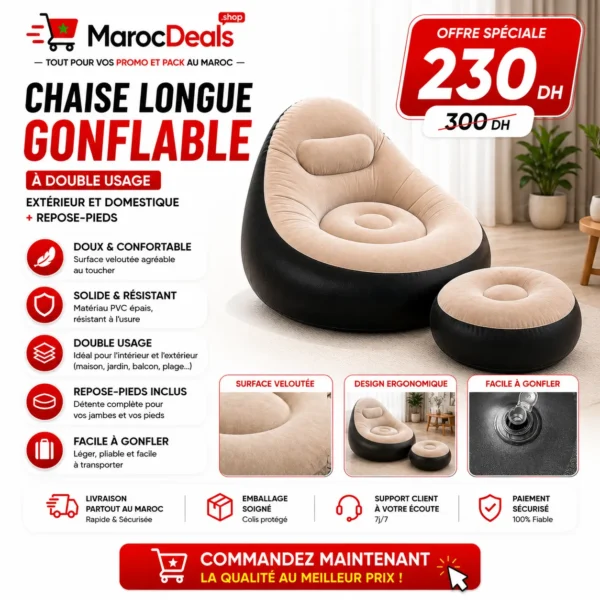 Chaise Longue Gonflable avec Repose-Pieds