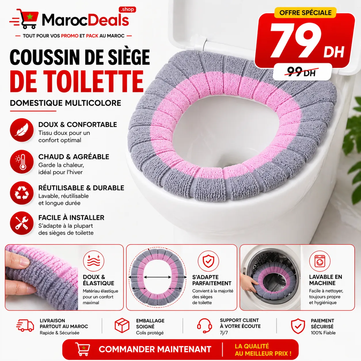 Coussin de Siège de Toilette Confortable et Lavable