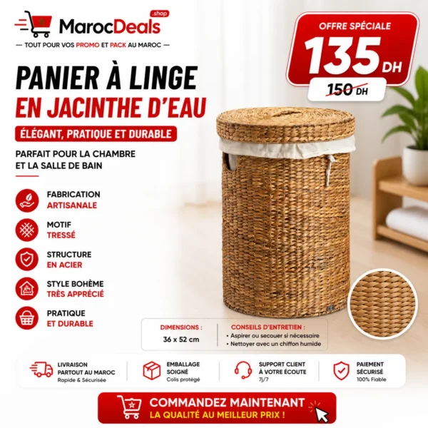 Panier à linge Dixie en jacinthe d’eau tressée