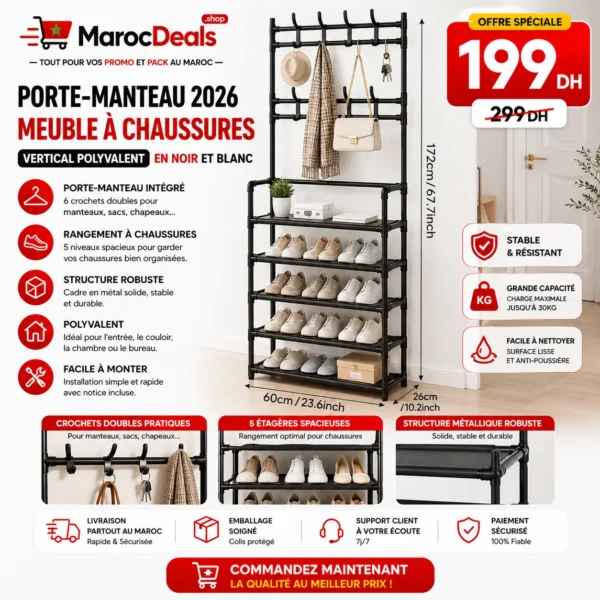 Porte-Manteau avec Meuble à Chaussures 5 Étagères