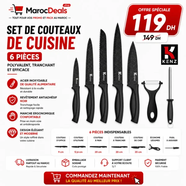 Set de couteaux de cuisine 6 pièces noir